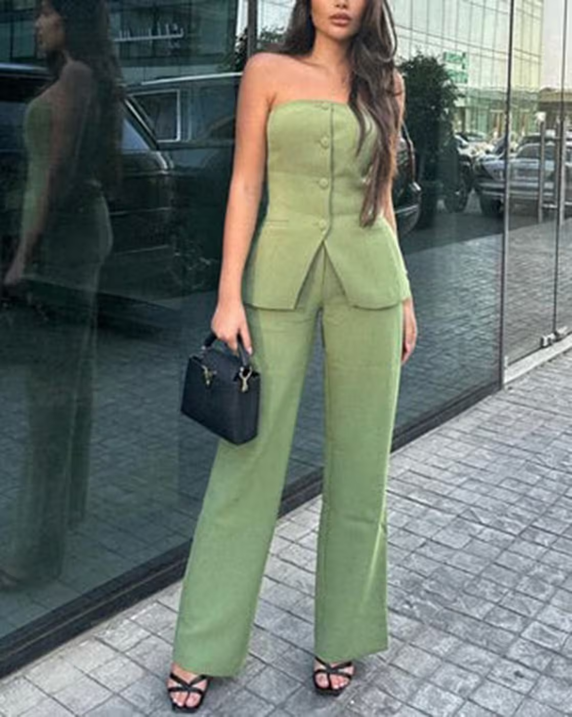 BRIA - Chic Strapless Buttoned Two-Piece Ensemble