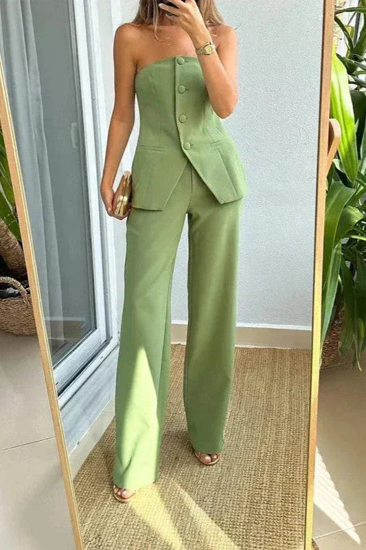BRIA - Chic Strapless Buttoned Two-Piece Ensemble