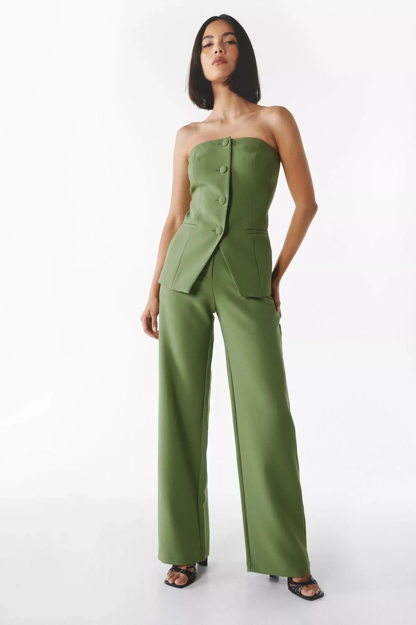 BRIA - Chic Strapless Buttoned Two-Piece Ensemble