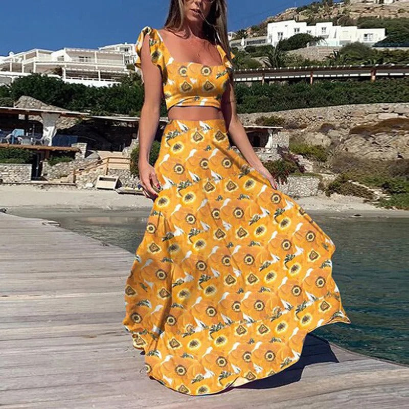 Brena - Bohemian Style Print Skirt Two Piece Set