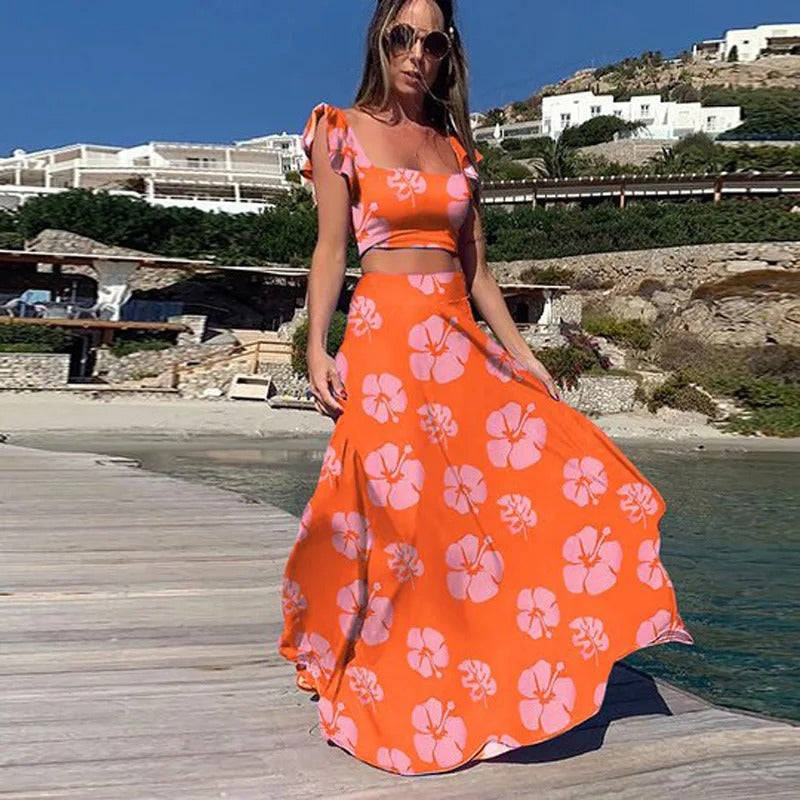 Brena - Bohemian Style Print Skirt Two Piece Set
