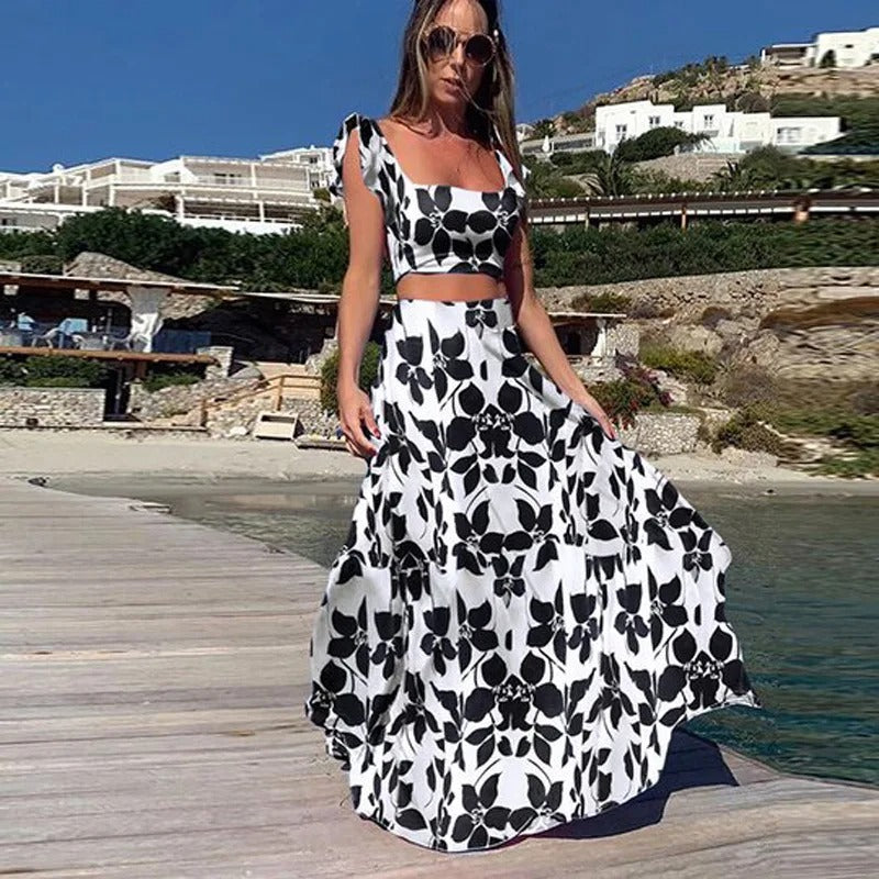 Brena - Bohemian Style Print Skirt Two Piece Set