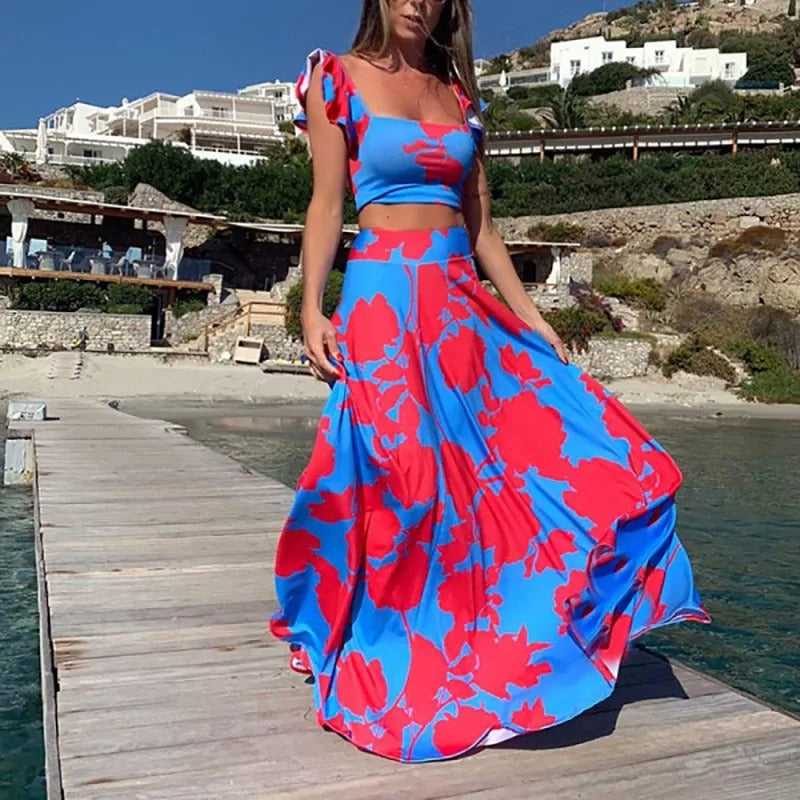 Brena - Bohemian Style Print Skirt Two Piece Set