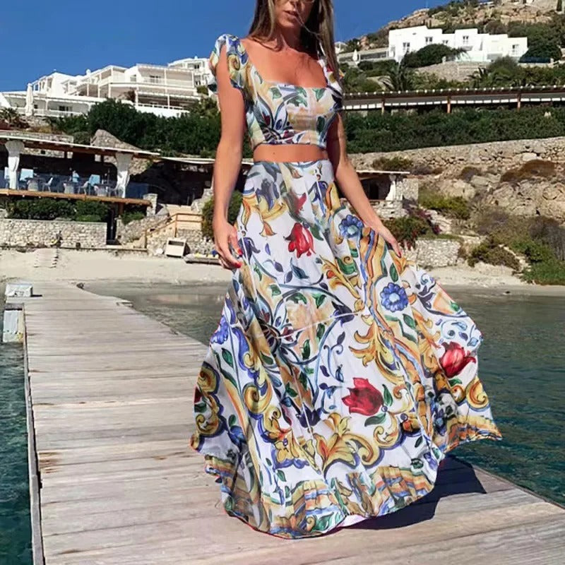 Brena - Bohemian Style Print Skirt Two Piece Set
