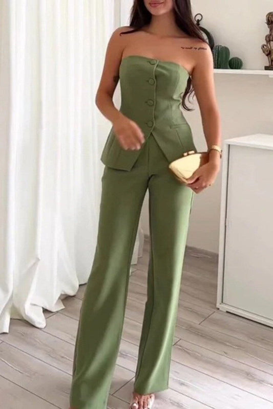 BRIA - Chic Strapless Buttoned Two-Piece Ensemble