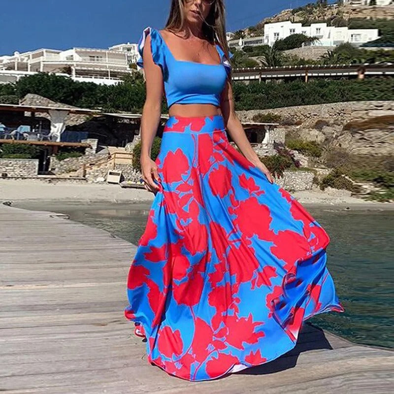 Brena - Bohemian Style Print Skirt Two Piece Set